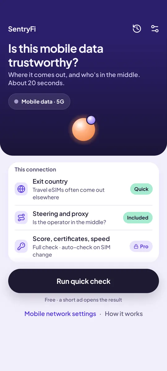 SentryFi App-Bildschirm 2